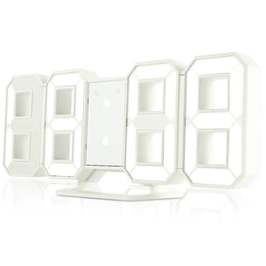 3D LED digitalt vækkeur Hvid