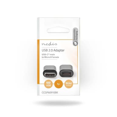 Nedis USB-C™ Adapter | USB 2.0 | USB-C™ Han | USB Micro-B Hun | 480 Mbps | Runde | Nikkelplateret | Sort | Konvolut