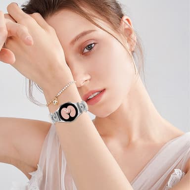 Rhinestone Silver M-Type Link-urrem til Samsung Galaxy Watch 4/5/6-serien Hvid