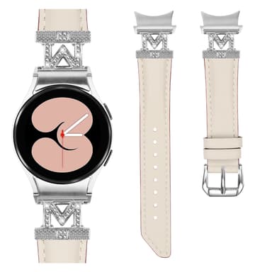 Rhinestone Silver M-Type Link-urrem til Samsung Galaxy Watch 4/5/6-serien Hvid