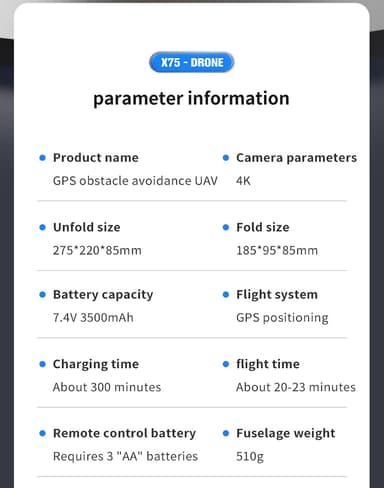 4K Drone med foldbart design, dobbelt kamera, undgåelse af forhindringer Sort