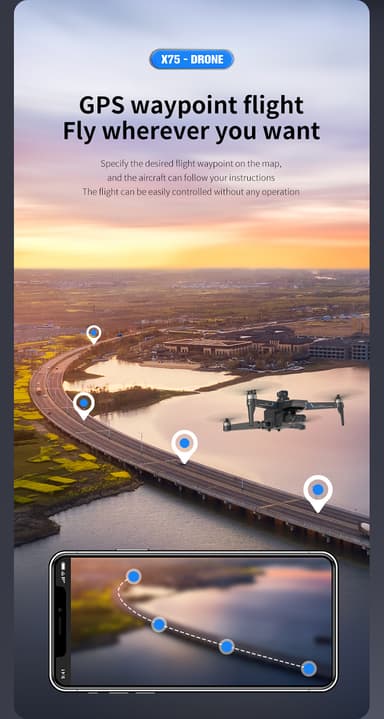 4K Drone med foldbart design, dobbelt kamera, undgåelse af forhindringer Sort