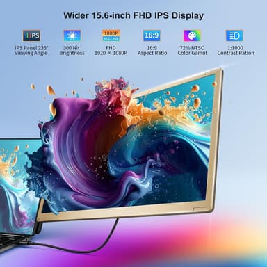 NÖRDIC Dual Portable 15.6"" skærme med teleskopstativ til bærbar 15-17,3"", FHD 1080P, Mac/Windows, USB-C forbindelse