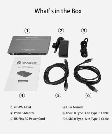 AV Access KVM Switch 2 til 2 HDMI 2.0, 4K60Hz 2K 144/120Hz 4xUSB-A og 2x3.5mm