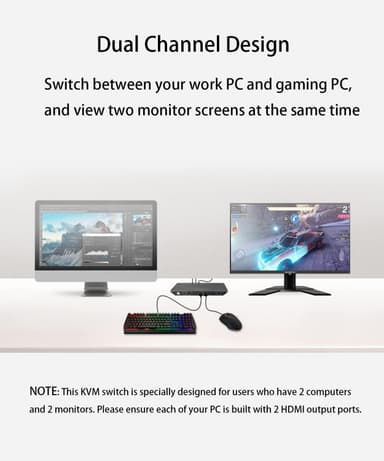 AV Access KVM Switch 2 til 2 HDMI 2.0, 4K60Hz 2K 144/120Hz 4xUSB-A og 2x3.5mm