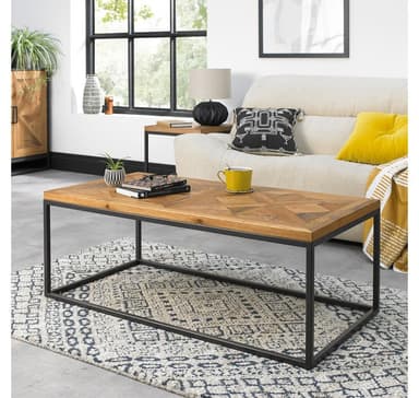 Sofabord INDUS 114x60xH42cm, mosaik egefiner bordplade, grå metalramme
