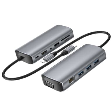 USB C Hub USB 3.0/2.0, HDMI, RJ45, SD/TF-kortlæser, 100W PD, VGA, 3,5 mm