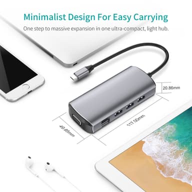 USB C Hub USB 3.0/2.0, HDMI, RJ45, SD/TF-kortlæser, 100W PD, VGA, 3,5 mm