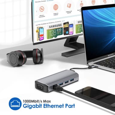 USB C Hub USB 3.0/2.0, HDMI, RJ45, SD/TF-kortlæser, 100W PD, VGA, 3,5 mm