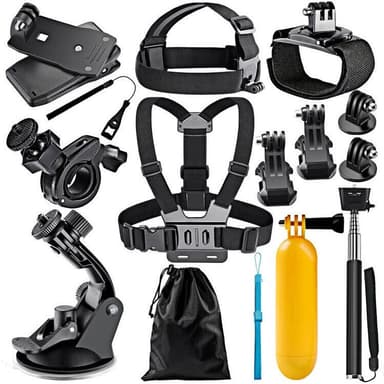 GoPro Action Camera Accessories 12-i-1 Bundle Kit, GoPro 8/9, Xiaomi Yi 4K Sort