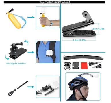 GoPro Action Camera Accessories 12-i-1 Bundle Kit, GoPro 8/9, Xiaomi Yi 4K Sort