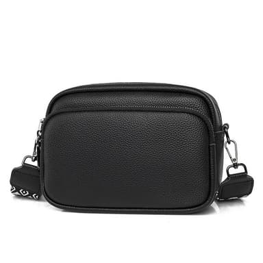 Crossbody tasker til kvinder, PU læder justerbar strop taske Sort