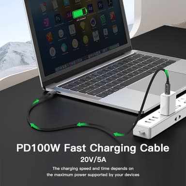 NÖRDIC 2m USB3.2 Gen2 USB-C til C Nylonflettet kabel Hurtigopladning med strømforsyning PD100W 20Gbps 5A med Emarker