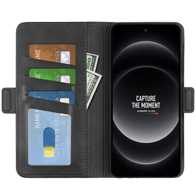 SKALO Xiaomi 14 Ultra 5G Premium Wallet Flip Cover - Sort