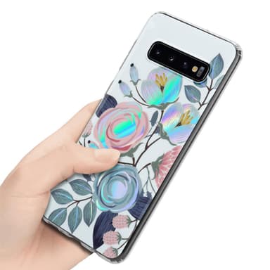 Samsung Galaxy S10 4G Etui Cover Blomster (Hvid)