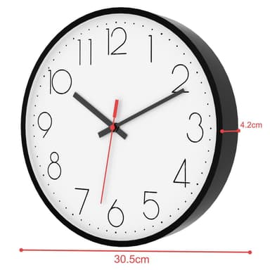 Vægur i30,5 cm diameter Ur (sort - hvid)