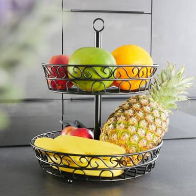 Frugtkurv Frugtskål Etagere 2 niveauer (sort)