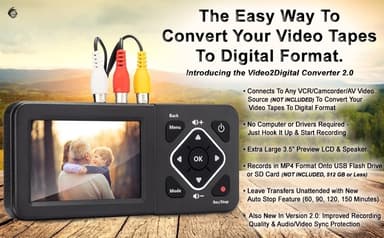 Video til digital konverter 3,5"" skærm videobåndoptager, VHS, AV, RCA, Hi8, videokamera, DVD, spillesystemer