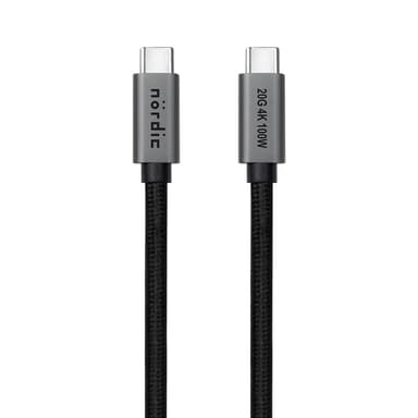 NÖRDIC 2m USB3.2 Gen2 USB-C til C Nylonflettet kabel Hurtigopladning med strømforsyning PD100W 20Gbps 5A med Emarker