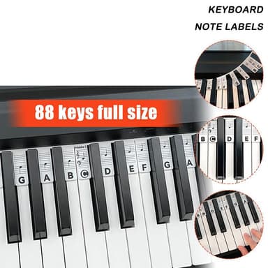 Aftagelige klaver- og keyboardetiketter 88 tangenter Hvid