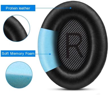 Højkvalitets ørepuder til Bose QC 35/25/15 hovedtelefoner 1 par Sort + blå
