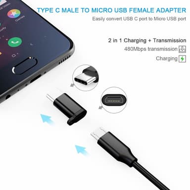 Micro USB til USB-C adapter - sort