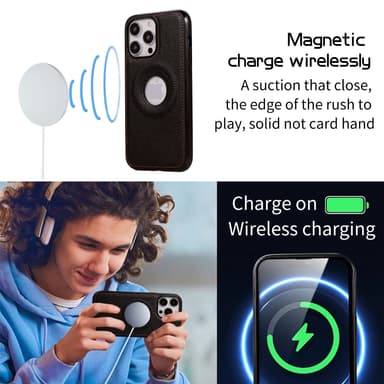 Læder stødsikker anti-fingeraftryk magnetisk telefoncover til iPhone Sort 16.8 x 8.5 x 1.5 cm iPhone 13 Pro max