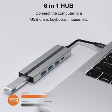 5-i-1 USB C Hub med SD/TF-kortlæser USB 3.0/2.0-porte