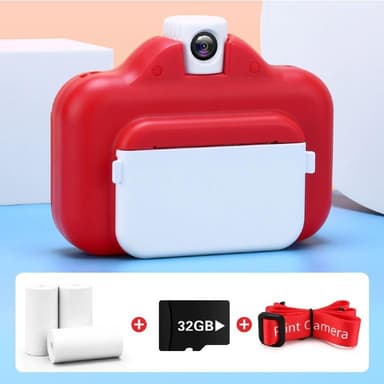 Børnekamera med WIFI og direkte print, 32GB hukommelseskort, 1080P video, Pink