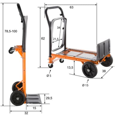 Kombineret sækkevogn med lad - orange