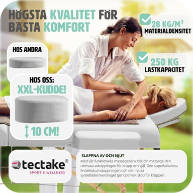 Massagebriks med 3 zoner 10cm polstring + ruller + træstel - hvid