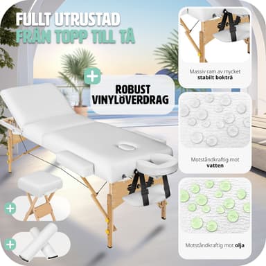 Massagebriks med 3 zoner 10cm polstring + ruller + træstel - hvid