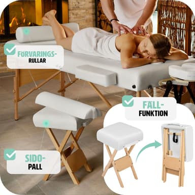 Massagebriks med 3 zoner 10cm polstring + ruller + træstel - hvid
