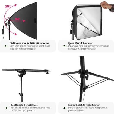 3 Studielamper inklusiv pærer, softbox og transporttaske - sort