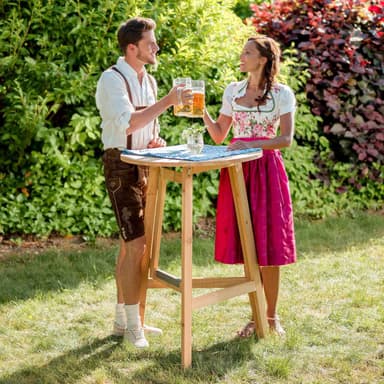 Højt cafebord i massivt træ Ø 78cm - brun