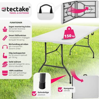 Campingbord foldbar hvid 183x76x74cm - hvid