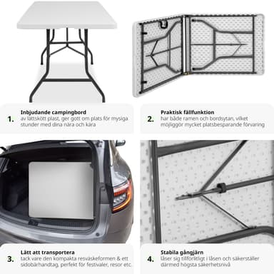 Campingbord foldbar hvid 183x76x74cm - hvid