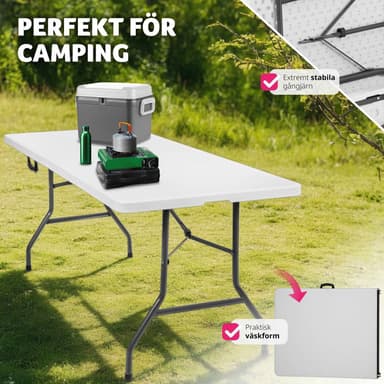 Campingbord foldbar hvid 183x76x74cm - hvid