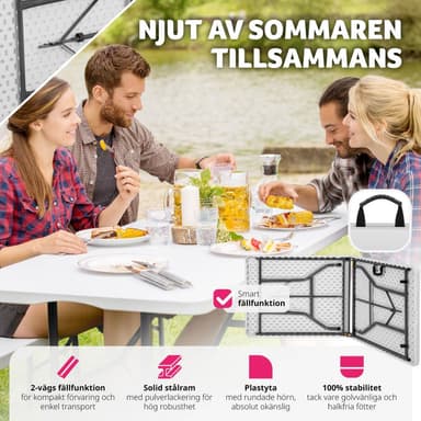 Campingbord foldbar hvid 183x76x74cm - hvid