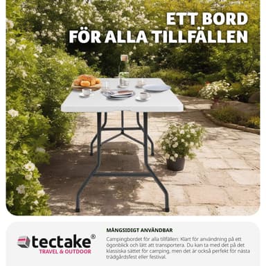 Campingbord foldbar hvid 183x76x74cm - hvid