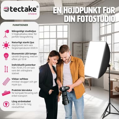 Studielys med softbox, stativ og transporttaske model 1 - sort