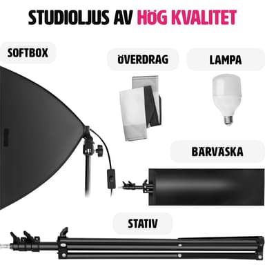 Studielys med softbox, stativ og transporttaske model 1 - sort