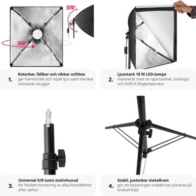 Studielys med softbox, stativ og transporttaske model 1 - sort
