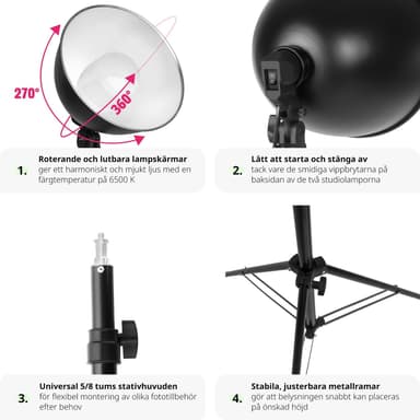 2 fotolys til digital og analog fotografering med pærer - sort