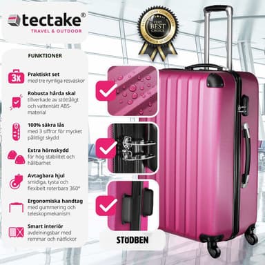 Rejsekuffertsæt hardcase - pink