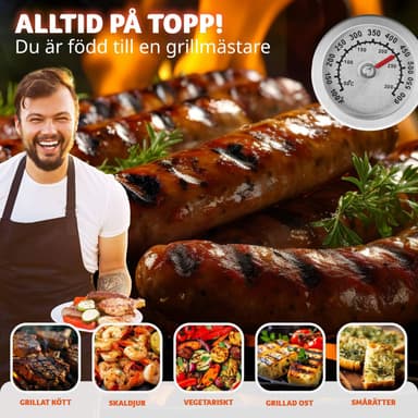 Grill med termometer og hjul - sort