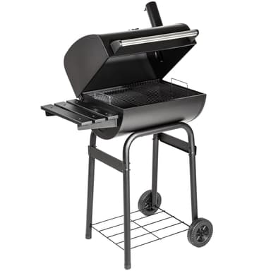Grill med termometer og hjul - sort
