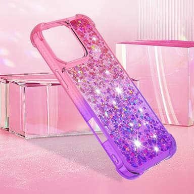 SKALO iPhone 16 Pro Max Kvicksand Glitter Hjerter TPU Cover - Pink-Lilla