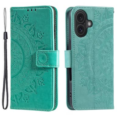 SKALO iPhone 16 Mandala Flip Cover - Turkis