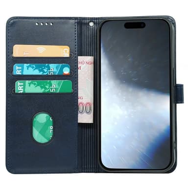 SKALO iPhone 16 Pro Max Flip Cover m. pung i PU-læder - Blå